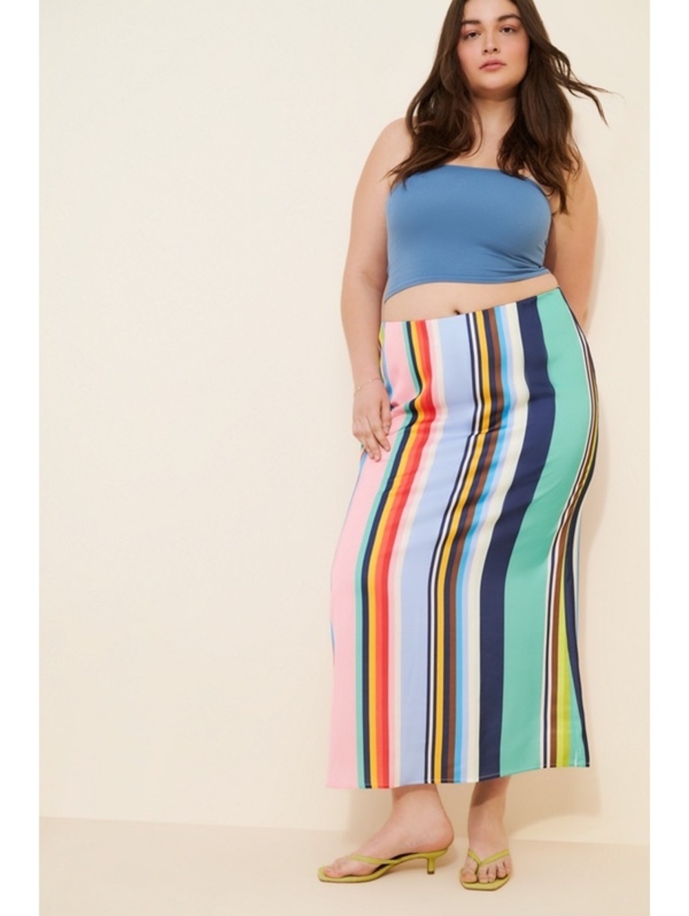 ELOQUII PRINTED SATIN MAXI STRIPED SKIRT